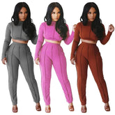 Fashion Women Two Piece Set Backless Cross Bangdage Crop Top + Long Pants Tracksuit Jogging Femme Outfits Winter Sportwear